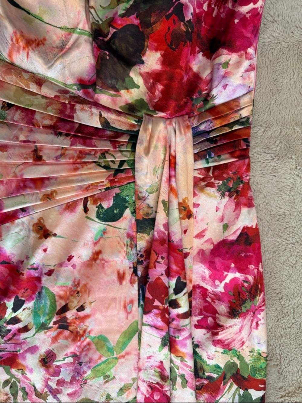 Eliza J Floral Halter Satin-feel Dress in Pink, Green and Red Sz 6 Ruched Sash - Picture 5 of 11